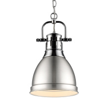 Golden 3602-S CH-PW - Yep by Golden Lighting Duncan 1-light 9in Chain Hung Pendant in Chrome and Pewter shade
